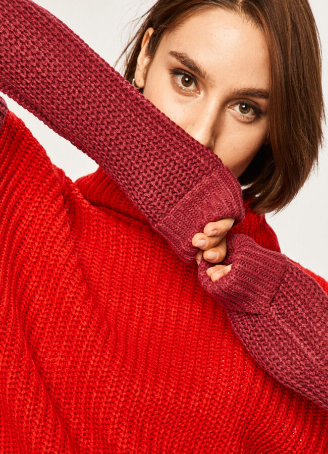 Answear - Sweter czerwony LK230BLOCKY.AA