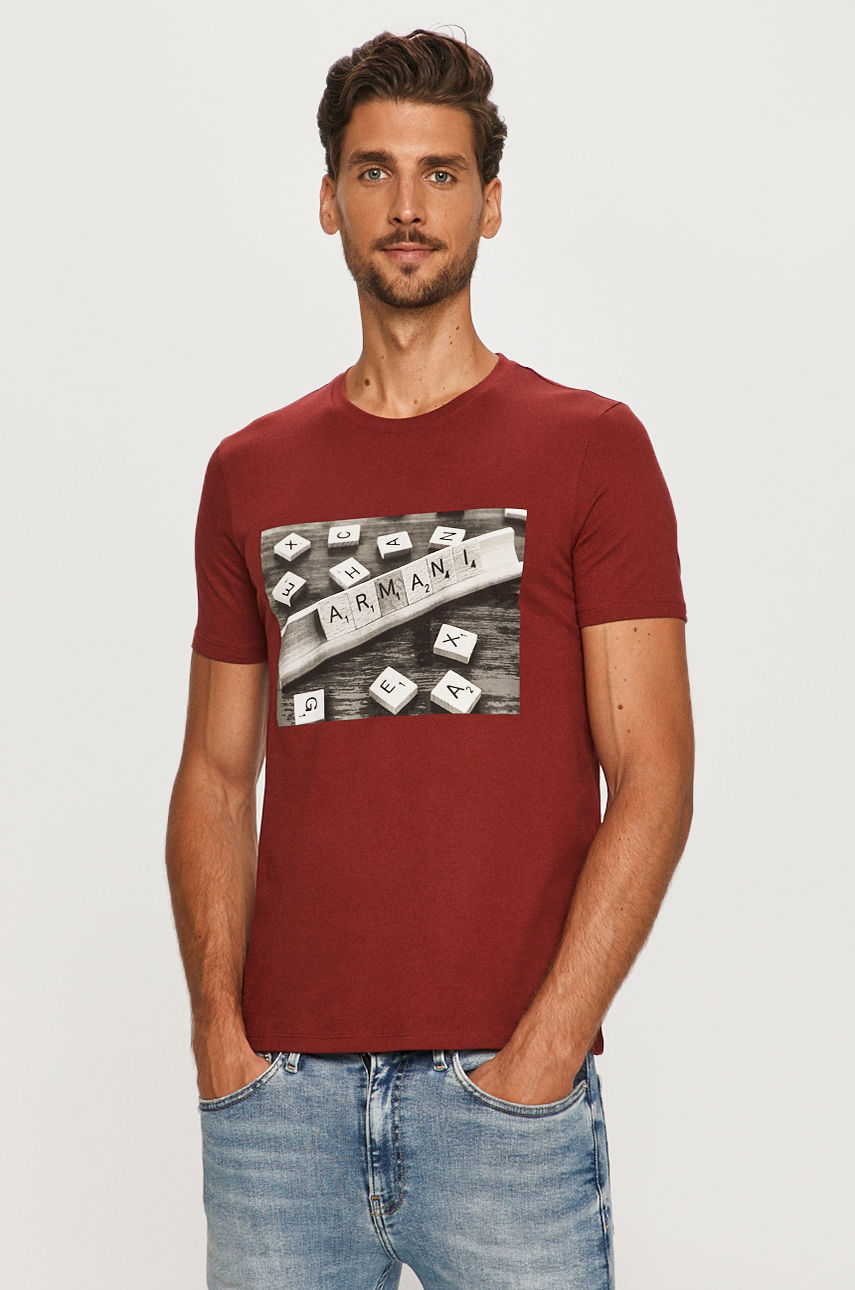 Armani Exchange - T-shirt kasztanowy 3HZTBC.ZJ2HZ