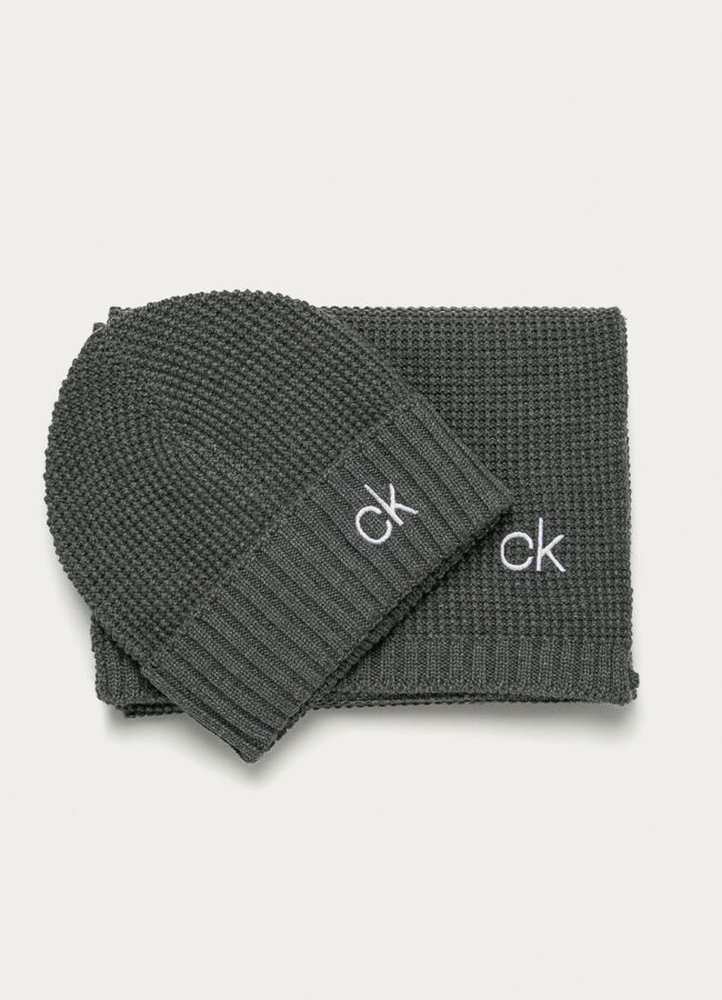 Calvin Klein - Czapka i szalik jasny szary K50K506122