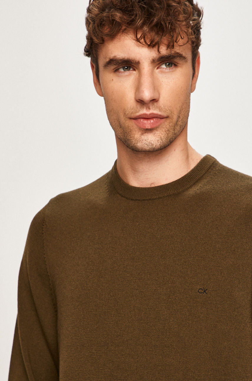 Calvin Klein - Sweter wełniany oliwkowy K10K102727