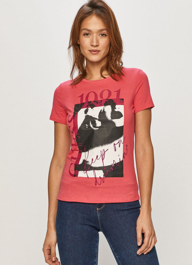 Guess - T-shirt ostry różowy W1RI49.I3Z00