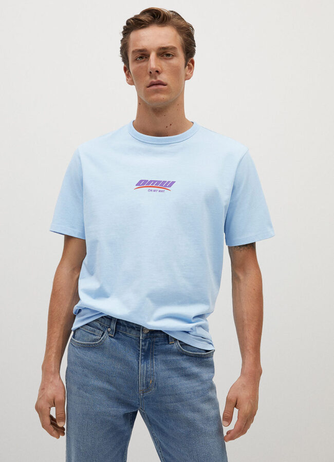Mango Man - T-shirt Embro blady niebieski 77051503