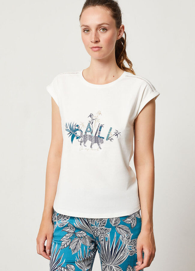 Etam - T-shirt piżamowy BALI kremowy 651971580