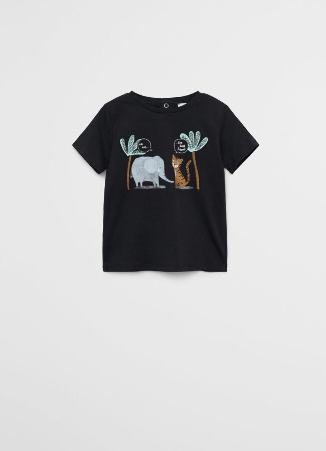 Mango Kids - T-shirt niemowlęcy Friend 80-104 cm czarny 67006313