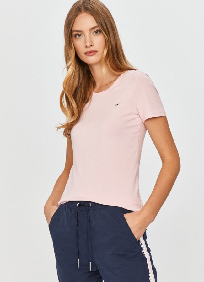 Tommy Jeans - T-shirt różowy DW0DW09102