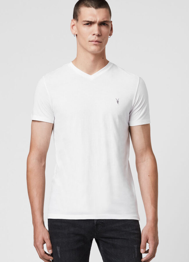 AllSaints - T-shirt Tonic V-neck biały MD001M