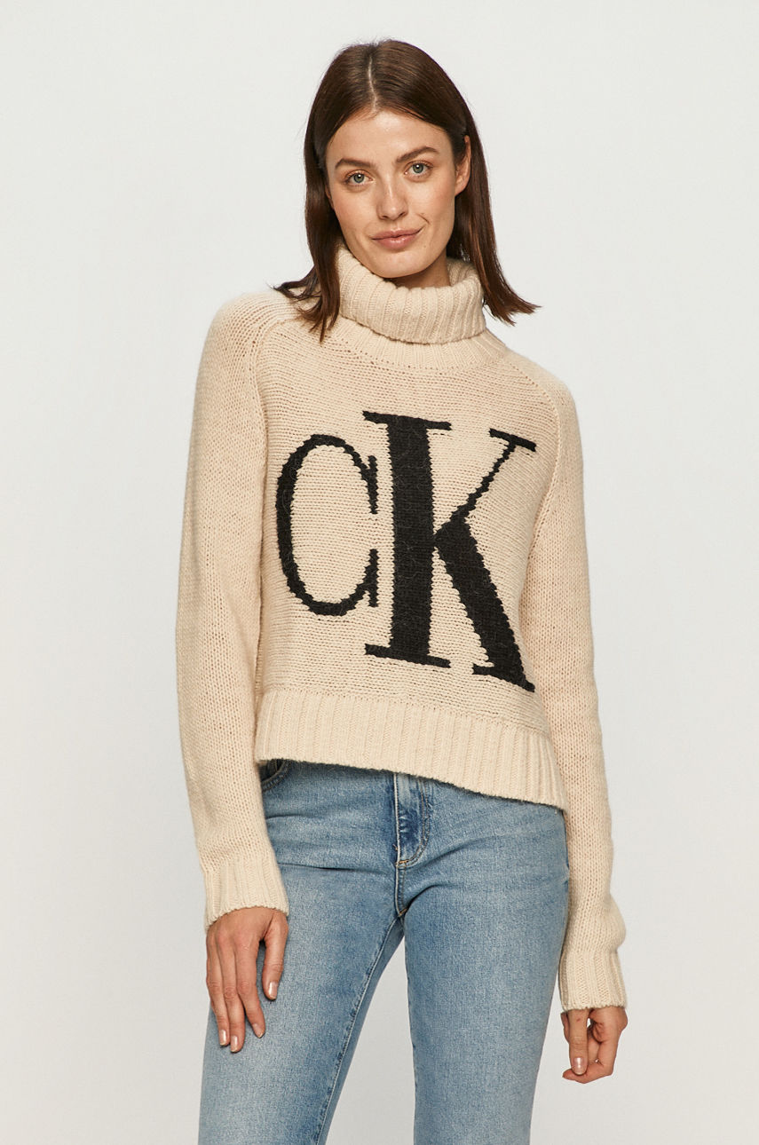 Calvin Klein Jeans - Sweter kremowy J20J214831