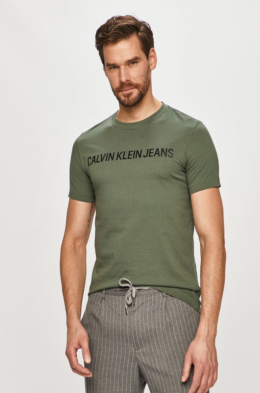 Calvin Klein Jeans - T-shirt brudny zielony J30J307856.4891