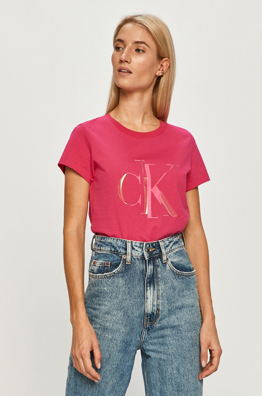 Calvin Klein Jeans - T-shirt ostry różowy J20J214783