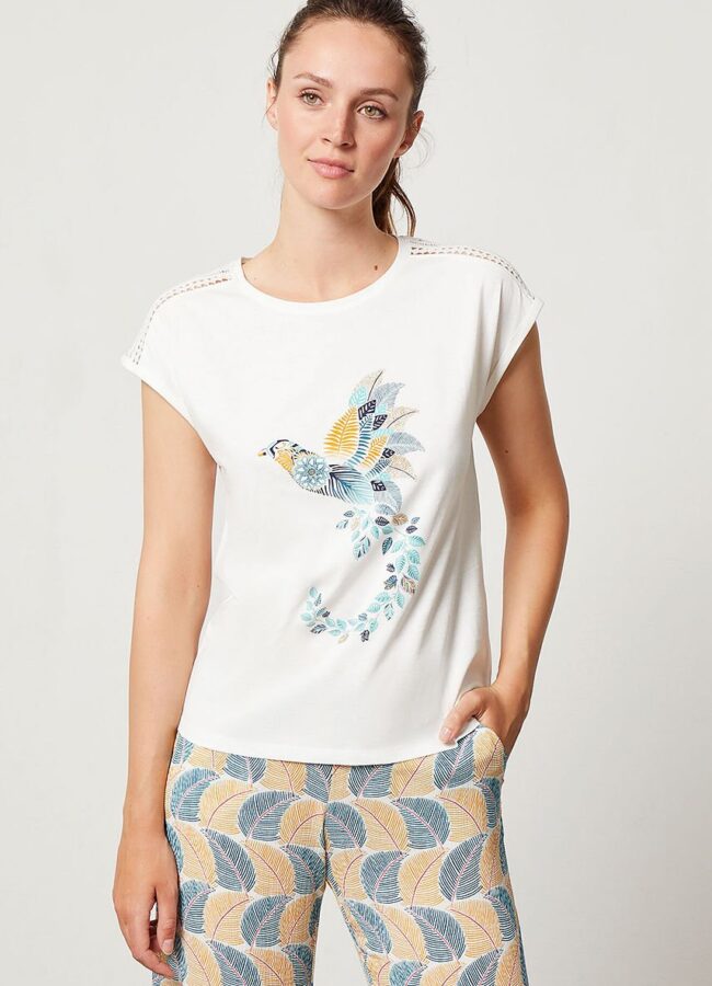 Etam - T-shirt piżamowy BEN kremowy 651972180