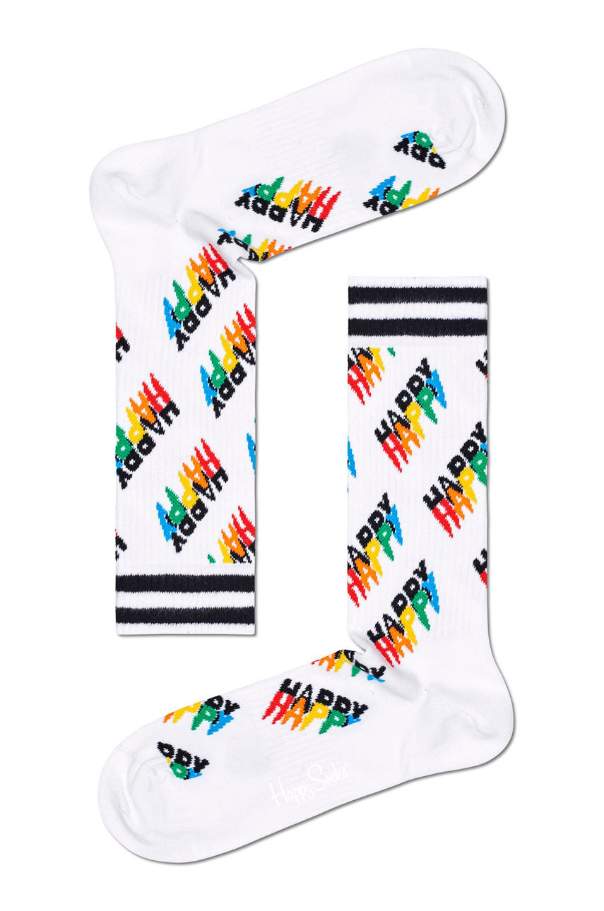 Happy Socks - Skarpety Happy Logo Thin Crew biały ATHAL29.1300.M