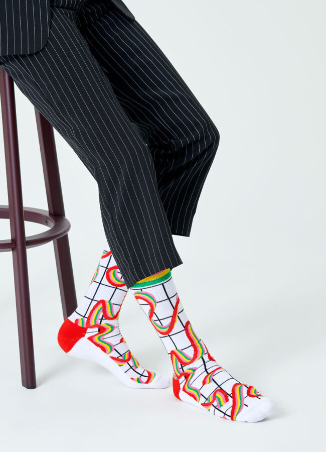 Happy Socks - Skarpety Squiggly Rainbow biały ATSQR27.1300.M