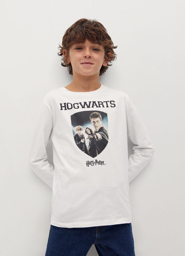 Mango Kids - Longsleeve dziecięcy Hogwarts 110-164 cm biały 77077633