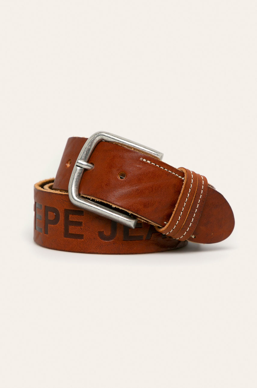 Pepe Jeans - Pasek skórzany Mathew brązowy PM020946