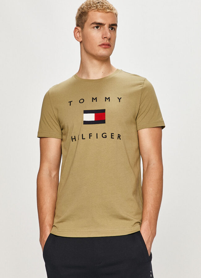 Tommy Hilfiger - T-shirt jasny oliwkowy MW0MW14313