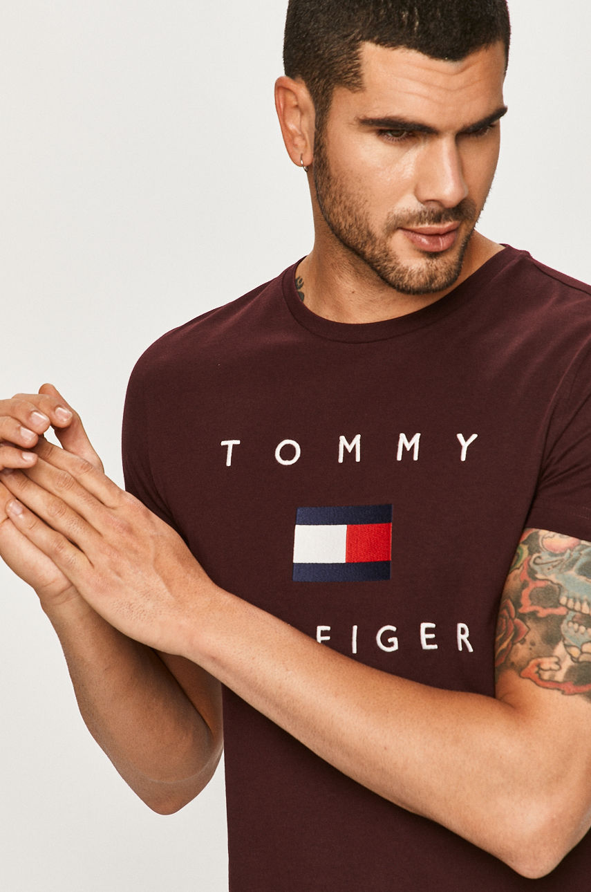 Tommy Hilfiger - T-shirt kasztanowy MW0MW14313