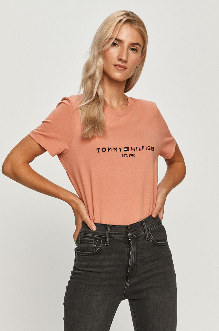 Tommy Hilfiger - T-shirt koralowy WW0WW28681