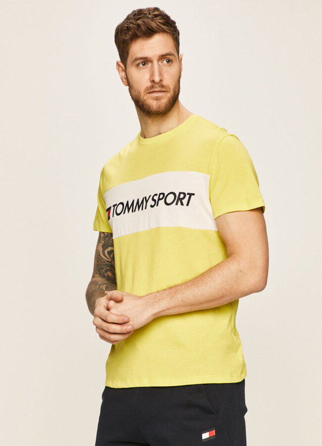 Tommy Sport - T-shirt żółto - zielony S20S200375