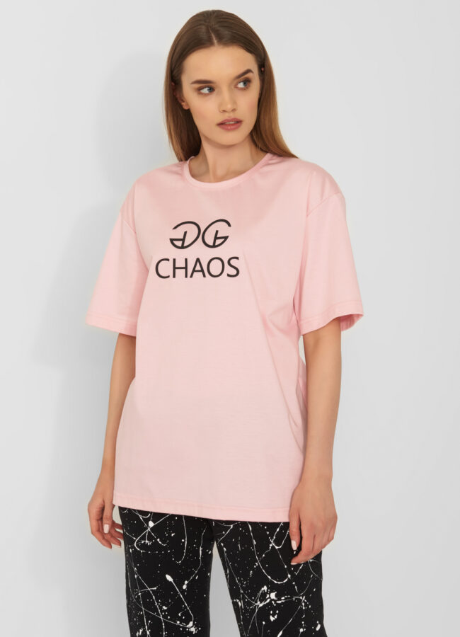 CHAOS BY MARTA BOLIGLOVA - Różowy t-shirt bawełniany z logo TSHIRT CHAOS PINK