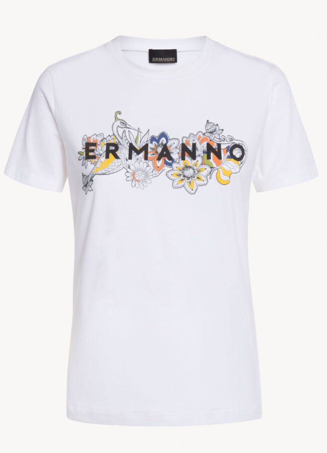 ERMANNO FIRENZE - Biały t-shirt z logo D38ETTS061JEA