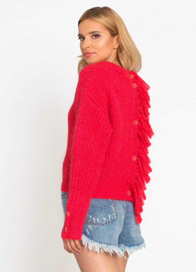 KENZO - Czerwony sweter z frędzlami PF962TO620843
