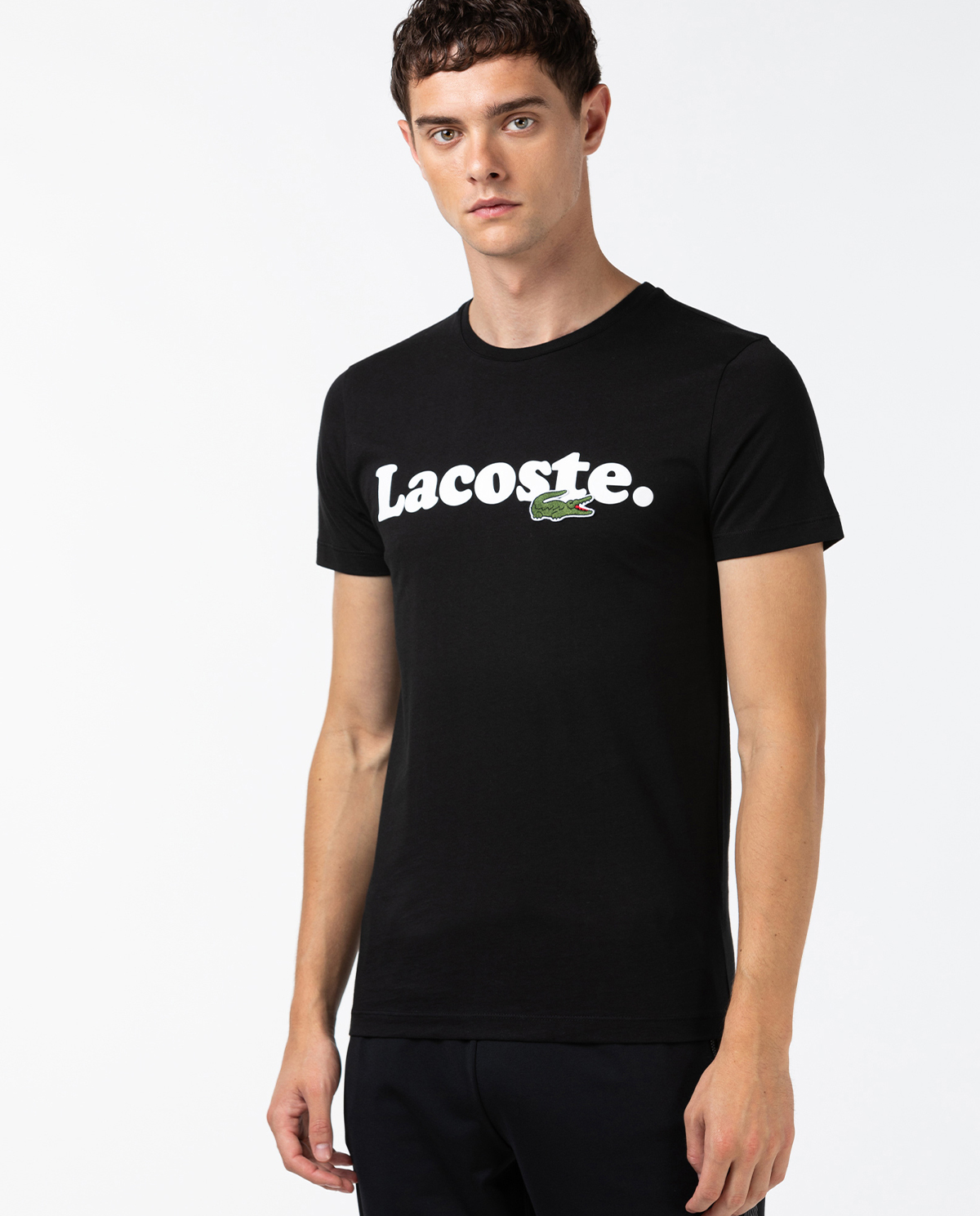 LACOSTE - Czarny t-shirt z nadrukiem logo TH1868