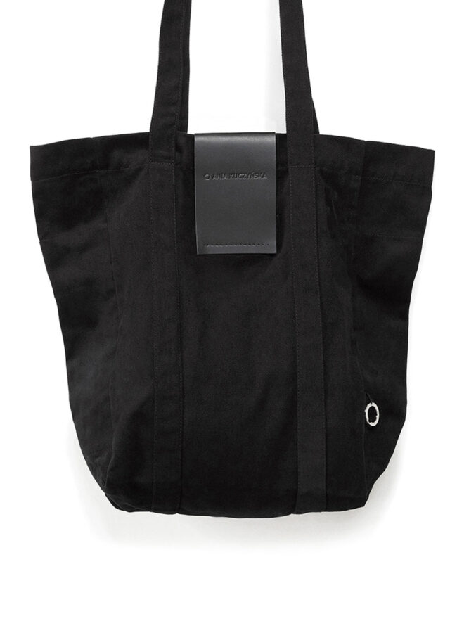 ANIA KUCZYŃSKA - Bawełniana torba Hong Kong z czarną juchtową skórą HONGKONGCO