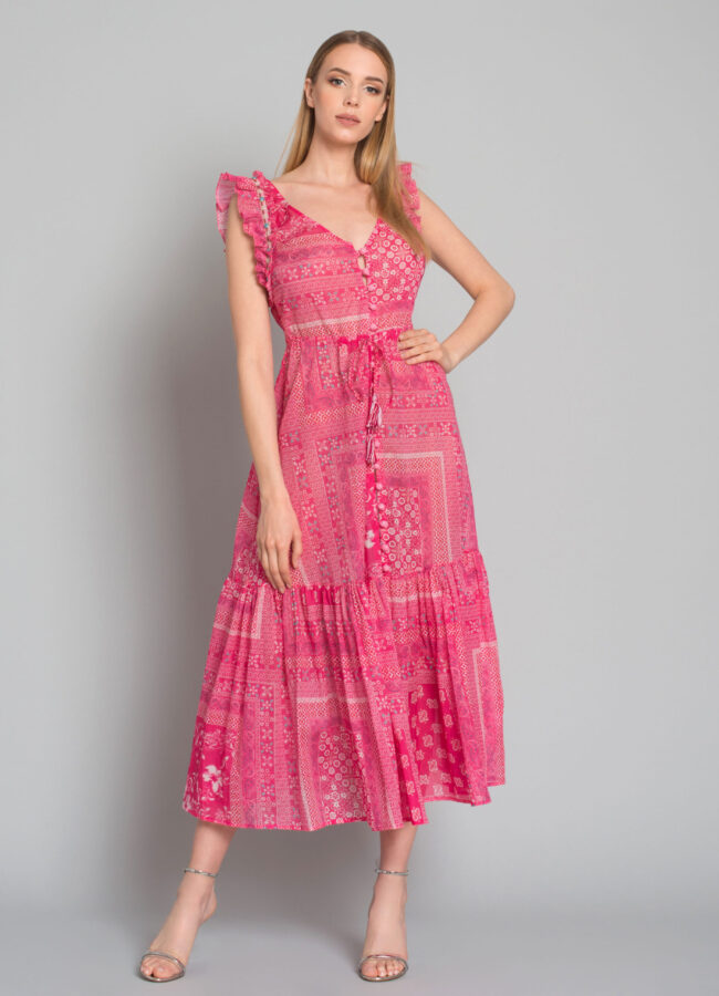 ANJUNA - Różowa sukienka maxi F111/CO-VOILE