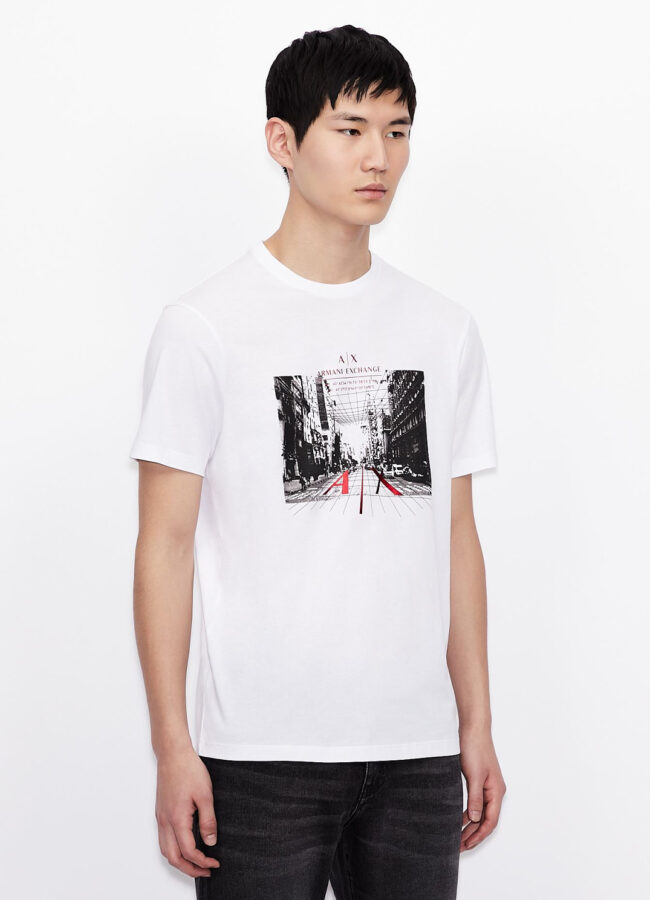 ARMANI EXCHANGE - Biały T-shirt z nadrukiem 3KZTFH ZJH4Z