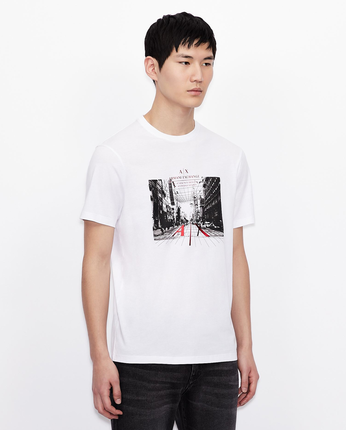ARMANI EXCHANGE - Biały T-shirt z nadrukiem 3KZTFH ZJH4Z