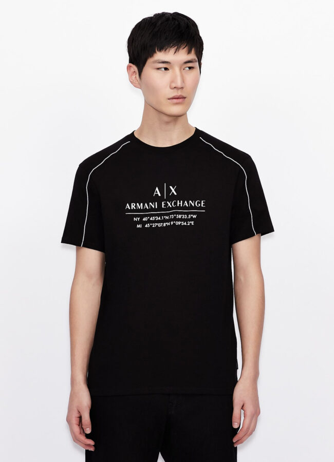 ARMANI EXCHANGE - Czarny T-shirt z kontrastowymi elementami 3KZMFB ZJH4Z