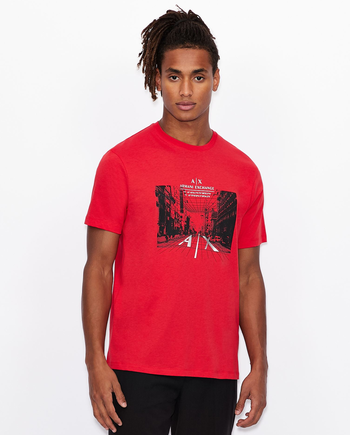 ARMANI EXCHANGE - Czerwony bawełniany T-shirt 3KZTFH ZJH4Z