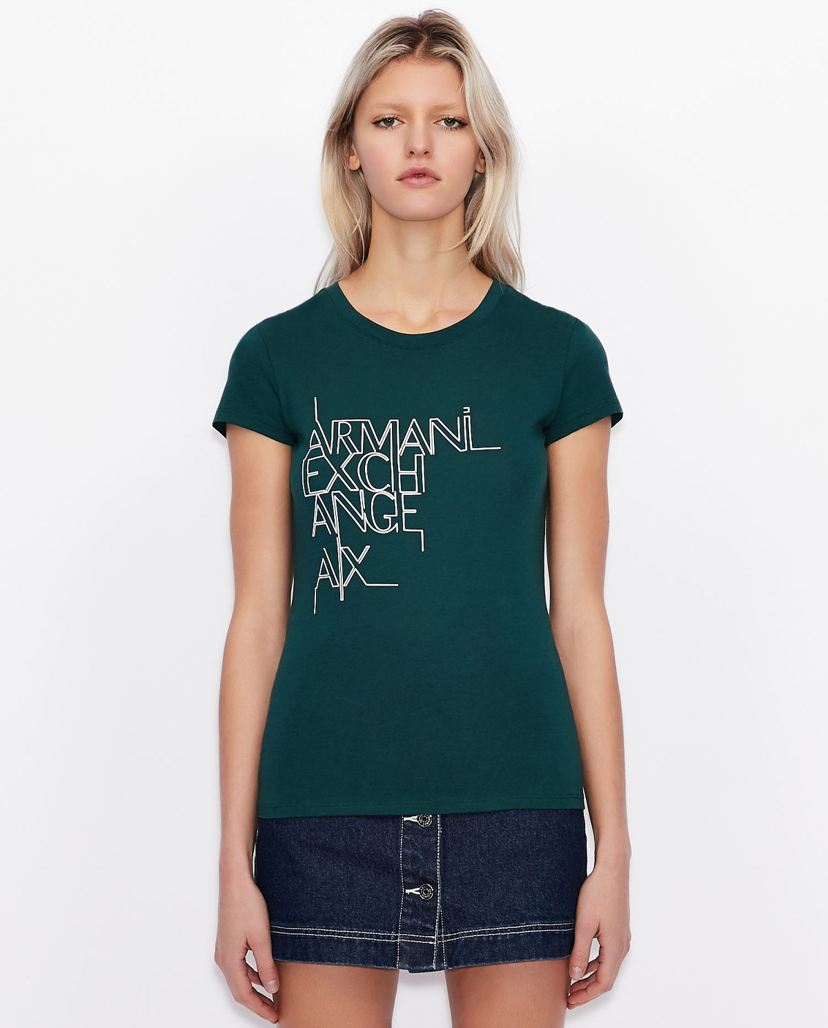 ARMANI EXCHANGE - Zielony T-shirt z nadrukiem 3KYTKF YJ16Z