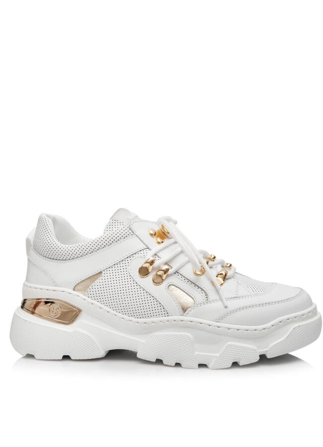 BALDININI - Białe sneakersy ze złotymi detalami 211-bd026