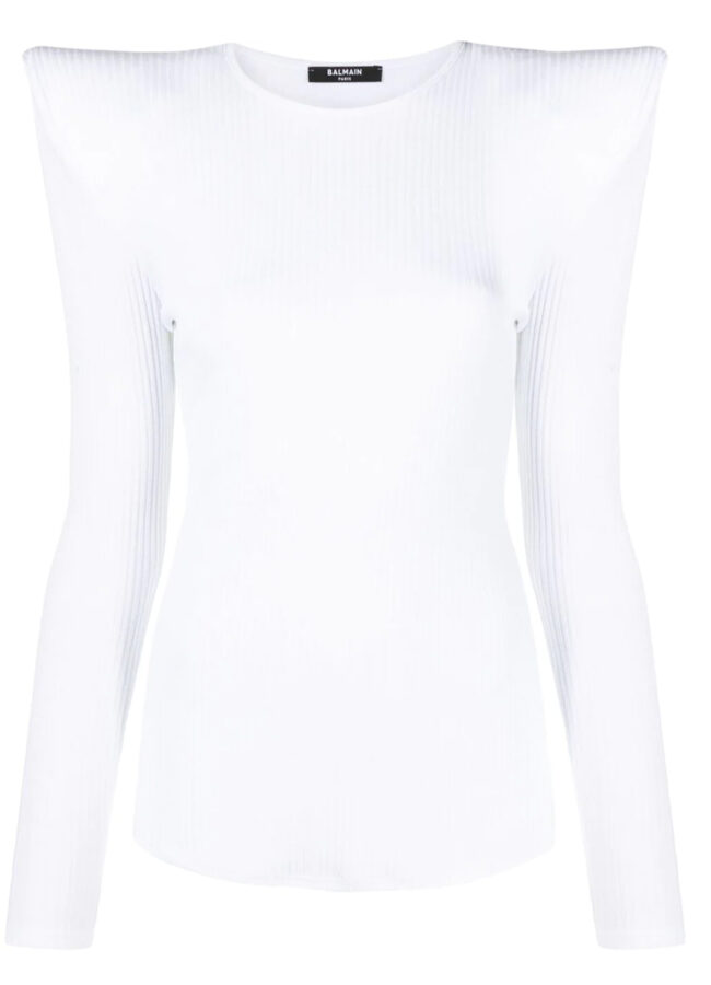 BALMAIN - Biały sweter ze sztywnymi ramionami VF0AR080J133
