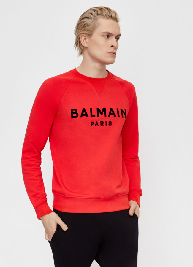 BALMAIN - Czerwona bluza z logo VH1JQ005B042