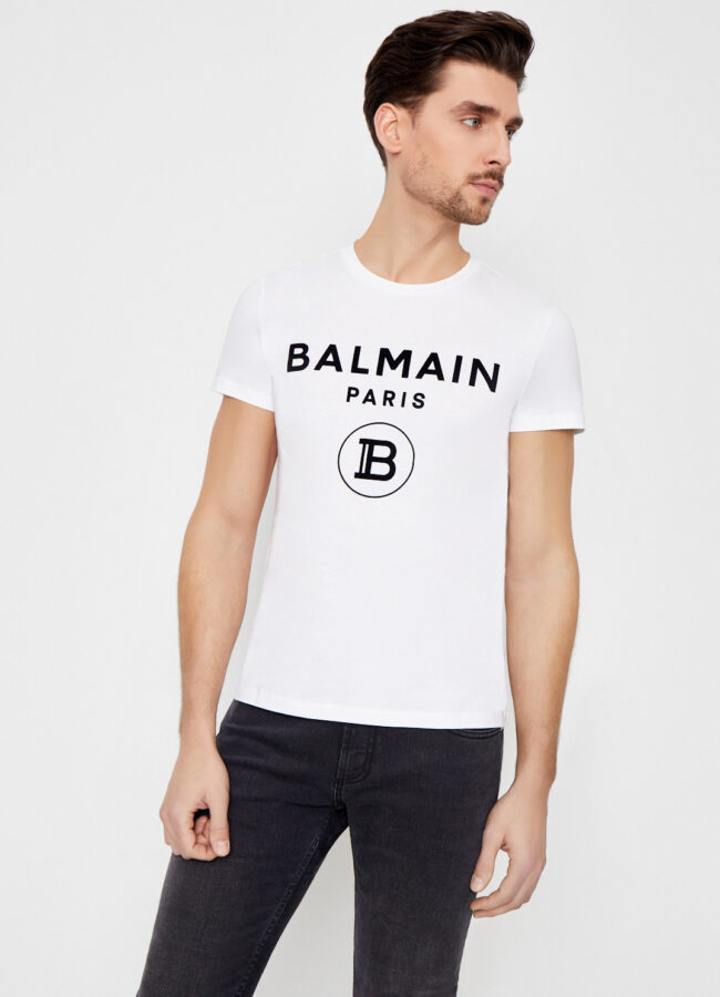 BALMAIN - Koszulka z welurowym logo TH11601I245