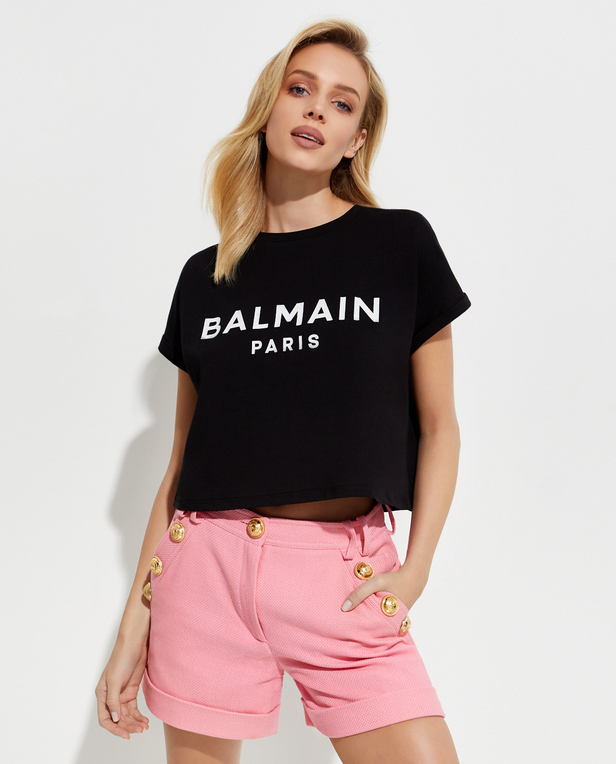 BALMAIN - Krótki t-shirt Balmain VF0EE005B035