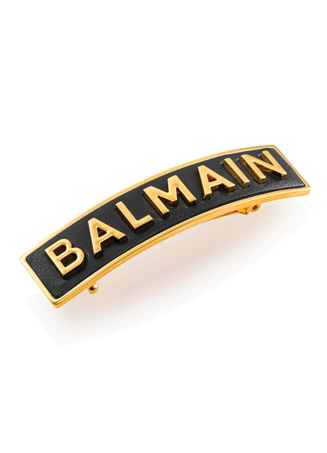 BALMAIN PARIS HAIR COUTURE - Czarna spinka ze złotym logo LIMIT. ED. BARRETTE POUR CHEVEUX M GOLD