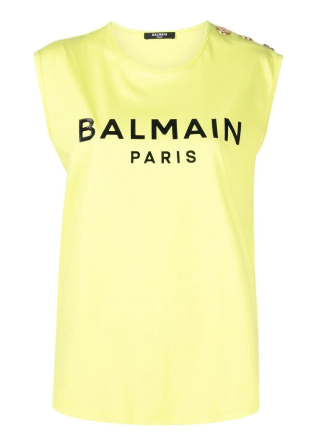 BALMAIN - Zielony t-shirt z logo VF0EB005B035