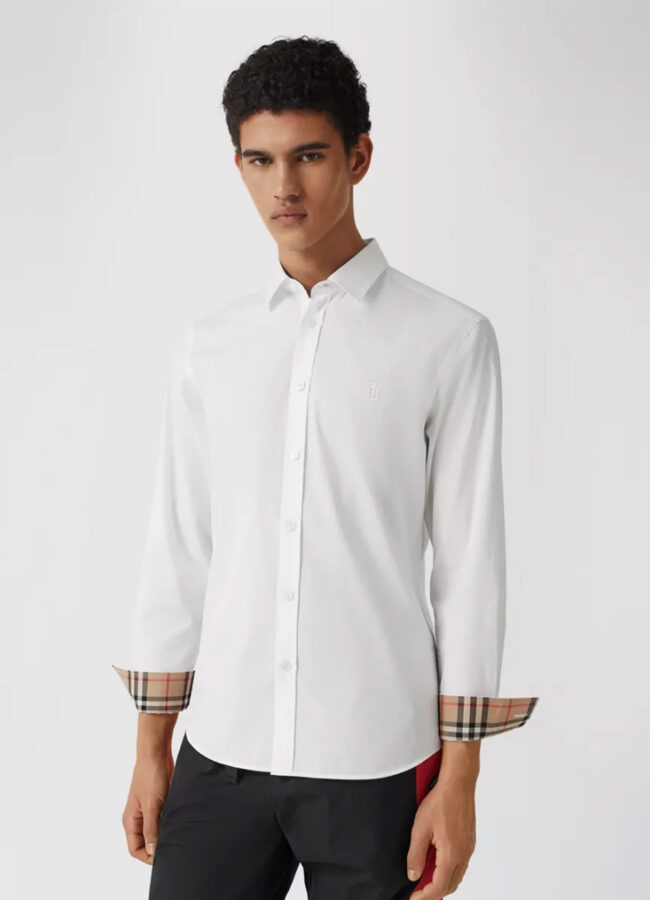BURBERRY - Biała koszula z bawełnianej popeliny M8032308