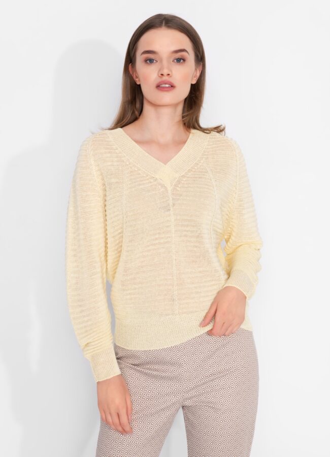 CAPPELLINI - Żółty sweter z lnu M99026F0709386 912