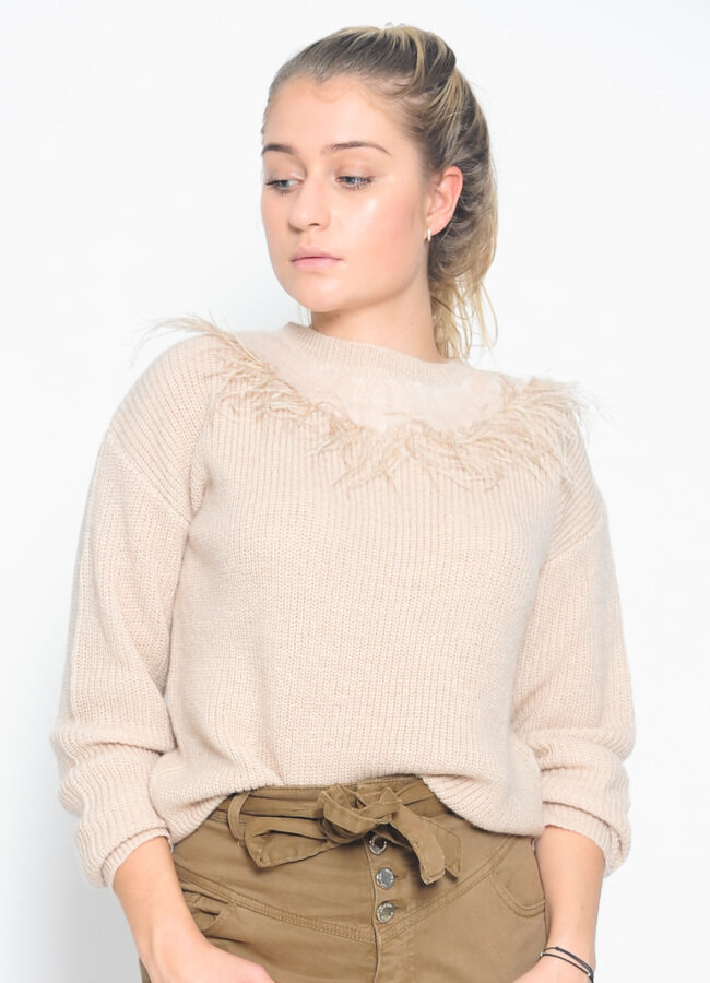 CRISTINAEFFE - Beżowy sweter z piórami 1806022