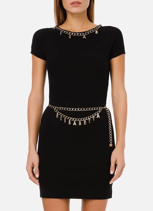 ELISABETTA FRANCHI - Czarna sukienka z łańcuszkami AM03S11E2