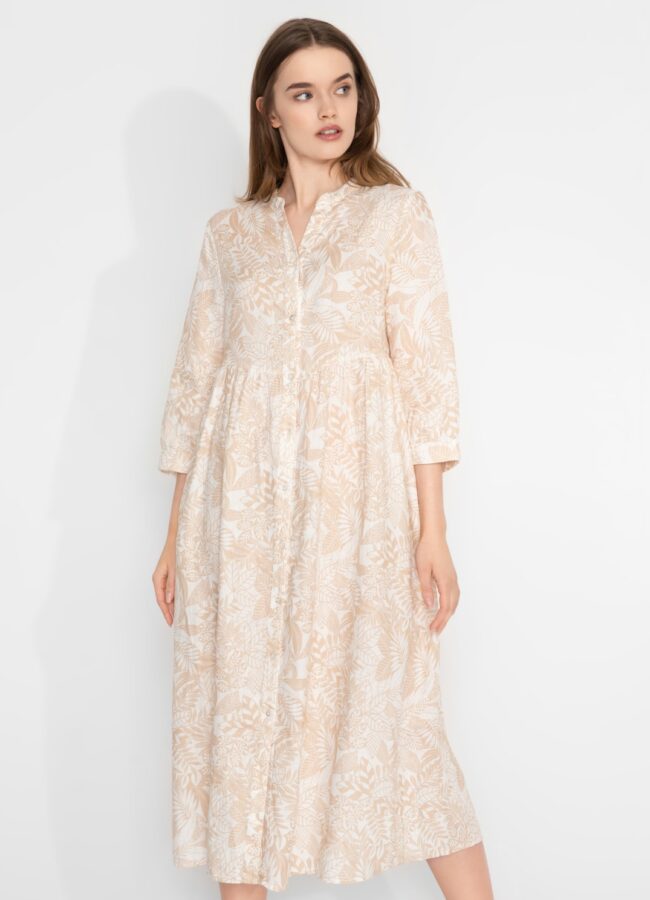 HEMISPHERE - Beżowa sukienka we wzory 21101RUTA-P