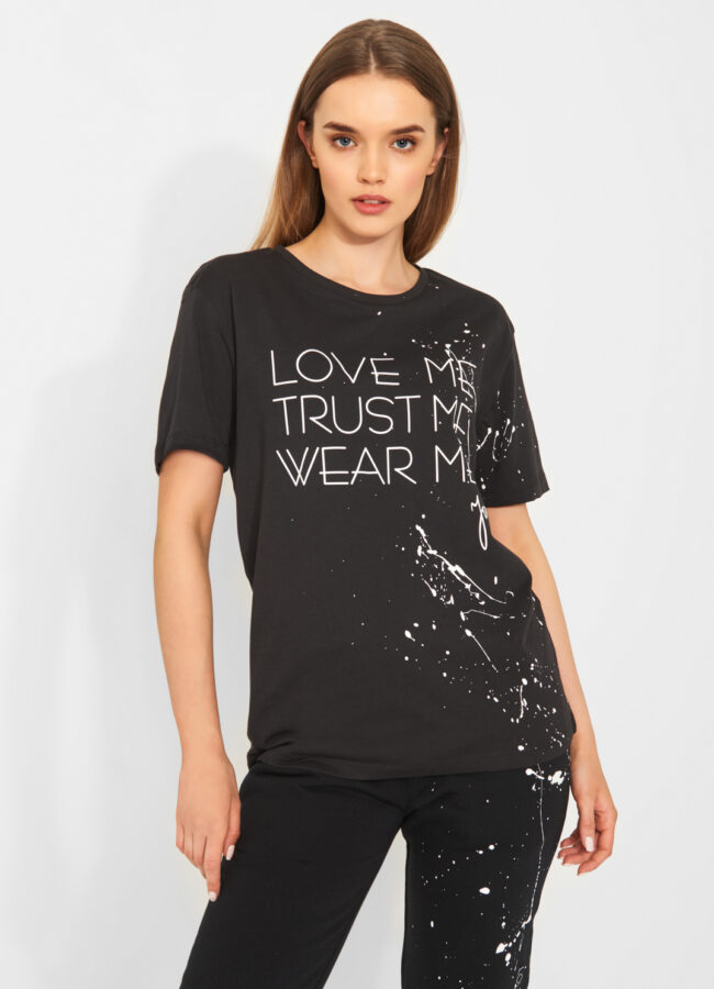 JOANNA MUZYK - Czarny t-shirt z autografem Love Me JMLOVEMEPAINTTSHIRT