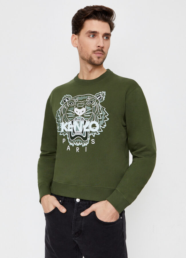 KENZO - Zielona bluza z haftowanym tygrysem PFB55SW1104XA