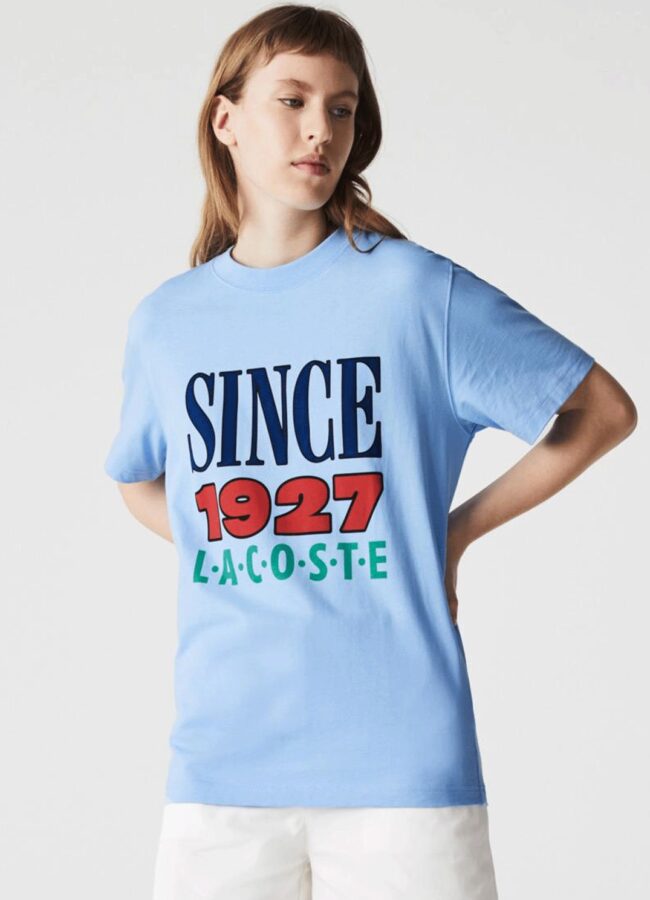 LACOSTE - Niebieski t-shirt z nadrukiem TH9190