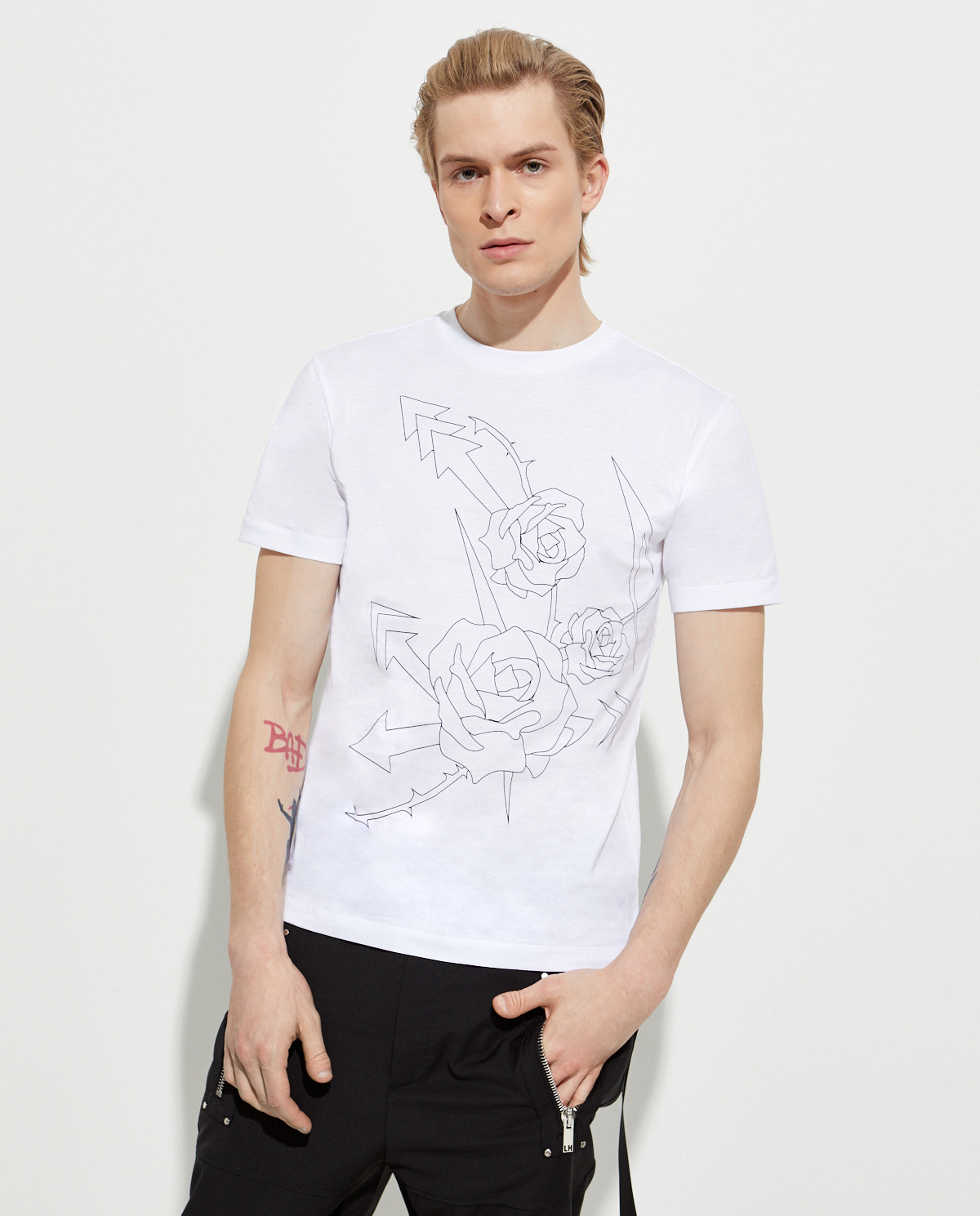 LES HOMMES - Biały t-shirt z nadrukiem LKT211703P