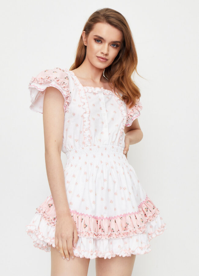 LOVE & ROSE - Biała sukienka Posie w kwiatki LRPOSIEFLORALDRESS